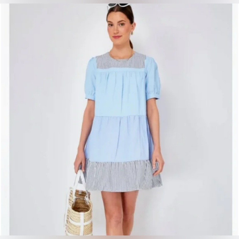 ENGLISH FACTORY Women's Quinn Dress Tier Mini Swing Serenity Blue XS Tuckernuck